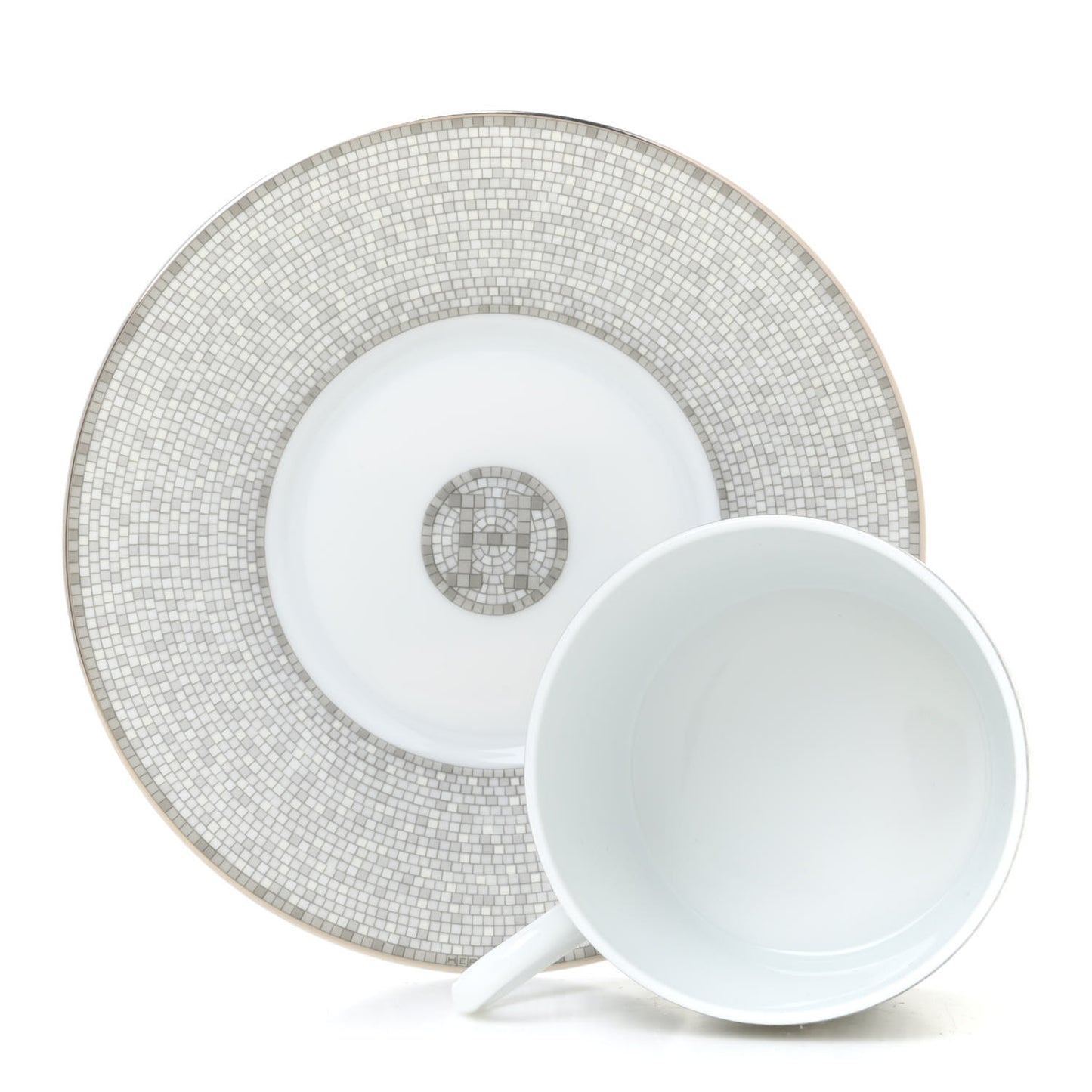 Porcelain Mosaique Au 24 Platine Tea Cup And Saucer Set Of 2 Platinum