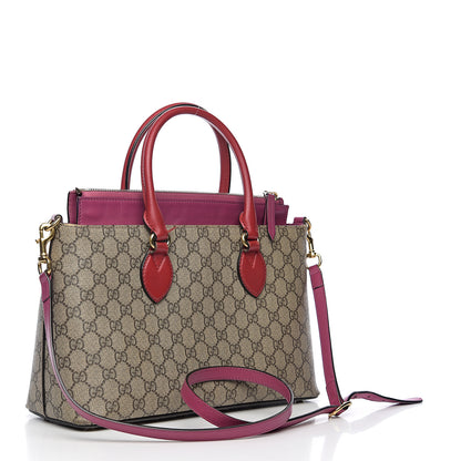 Gucci GG Supreme Monogram Moon Calfskin Small Zip Top Tote Beige Ebony Hibiscus Red New Rosette 2 of 11