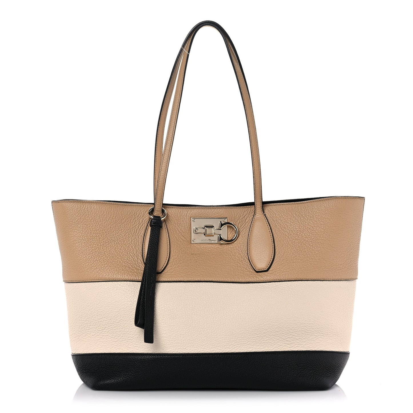 Calfskin Tri-Color Studio Tote Dune Bone Black