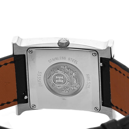 Hermes Stainless Steel Barenia Lacquer 26mm Heure H Hour Quartz Watch Noir 4 of 5