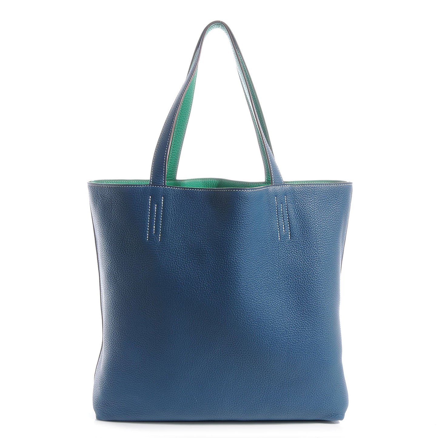 Taurillon Clemence Double Sens 45 Reversible Tote Menthe and Bleu Thalassa