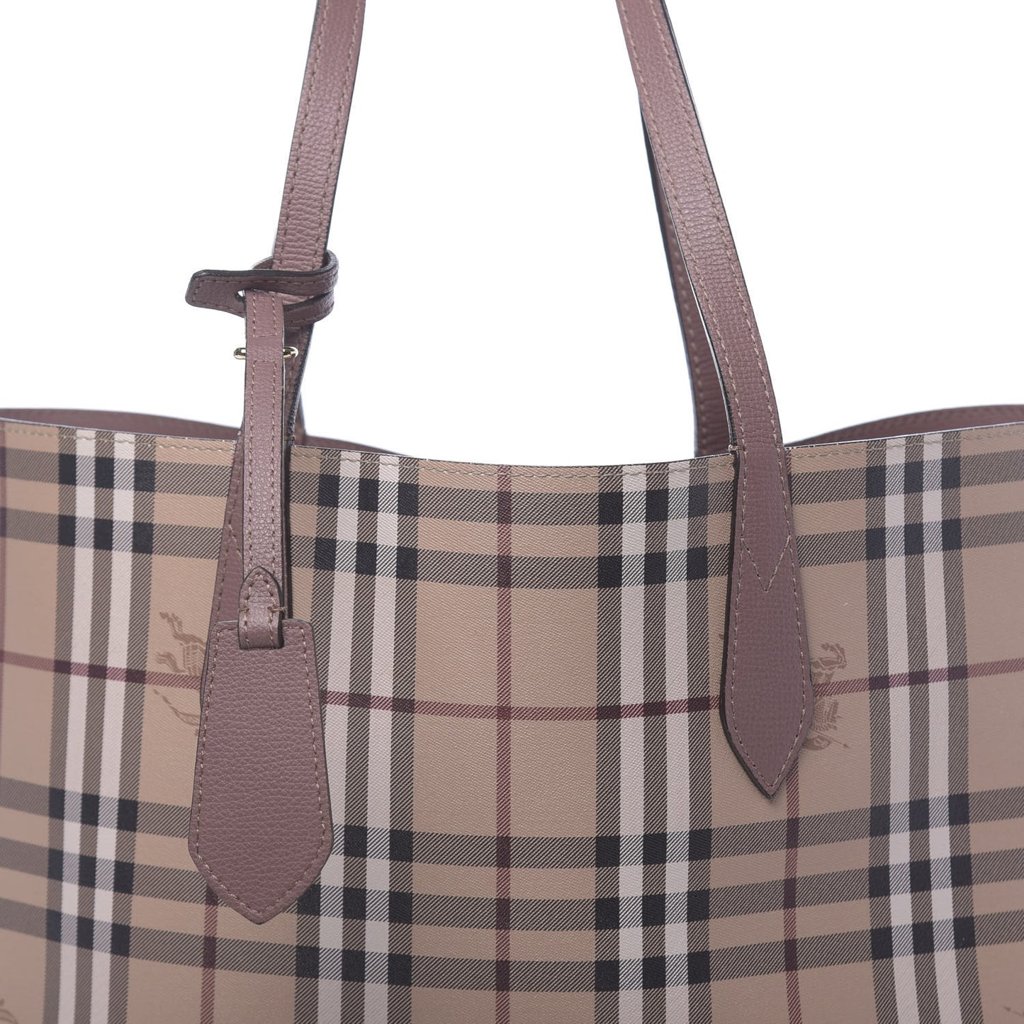 Grainy Calfskin Haymarket Check Medium Reversible Tote Dusty Pink