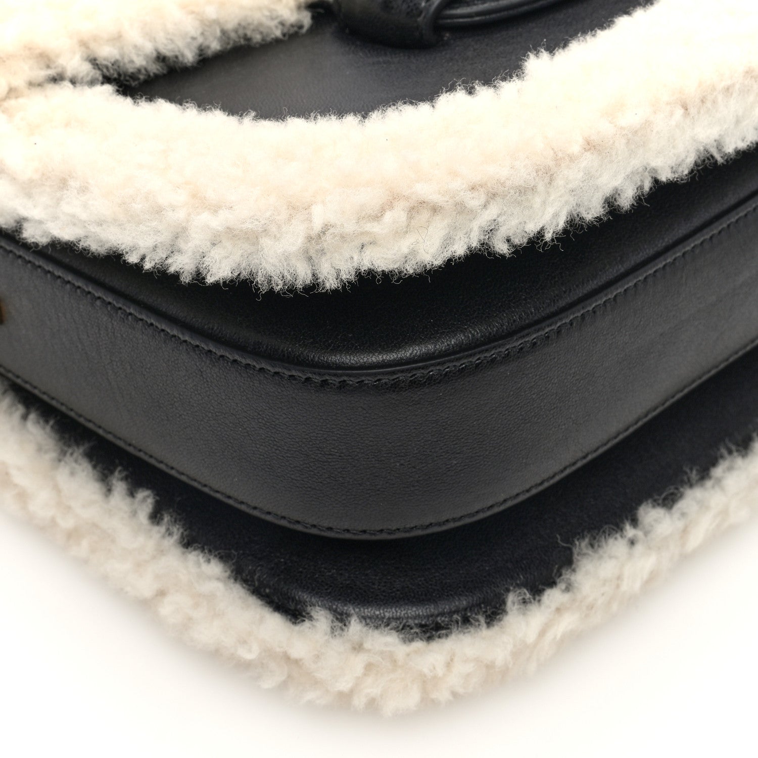 Gucci Sakai Be Green Calfskin Shearling Horsebit 1955 Shoulder Bag Black 9 of 10