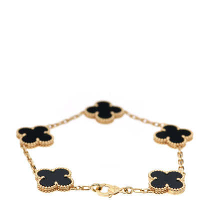 Van Cleef & Arpels 18K Yellow Gold Black Onyx 5 Motifs Vintage Alhambra Bracelet 2 of 4