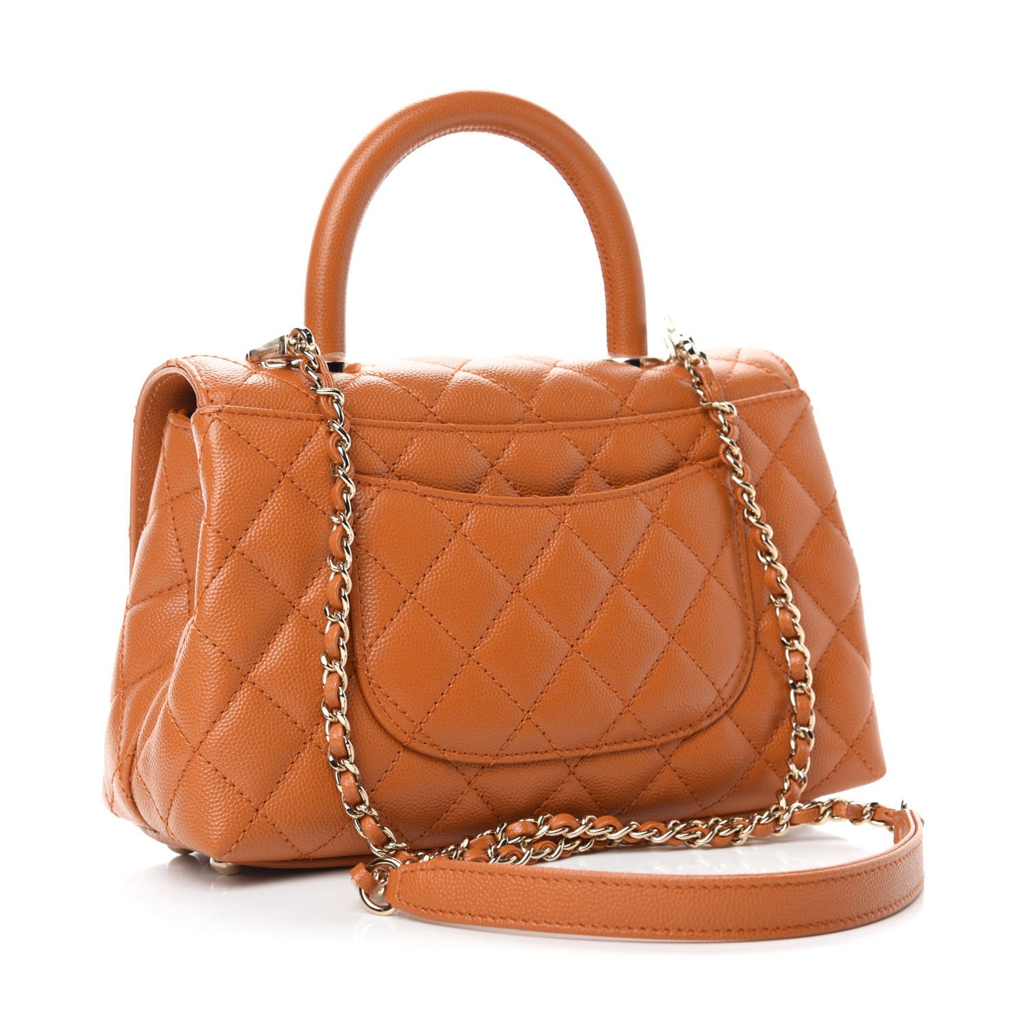 Caviar Quilted Mini Coco Handle Flap Light Brown