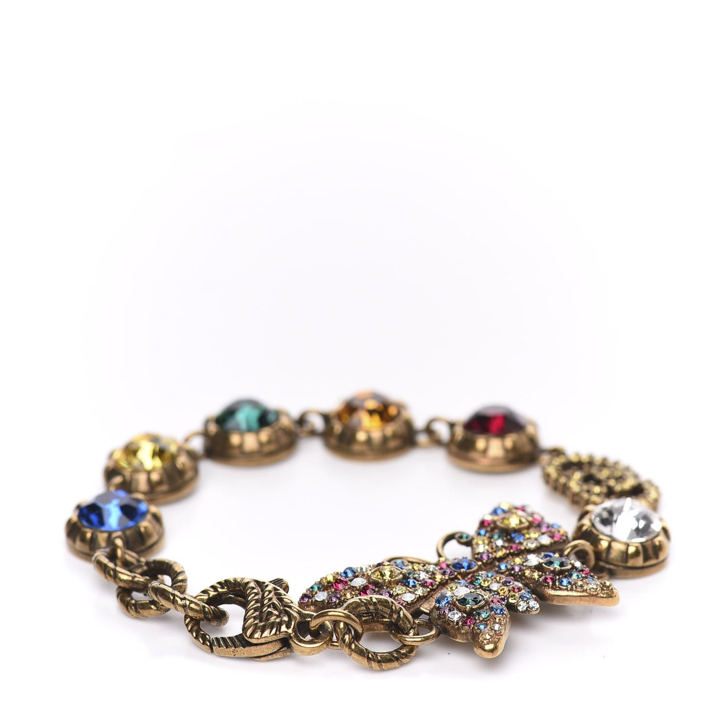 Crystal Butterfly Bracelet Aged Gold Multicolor