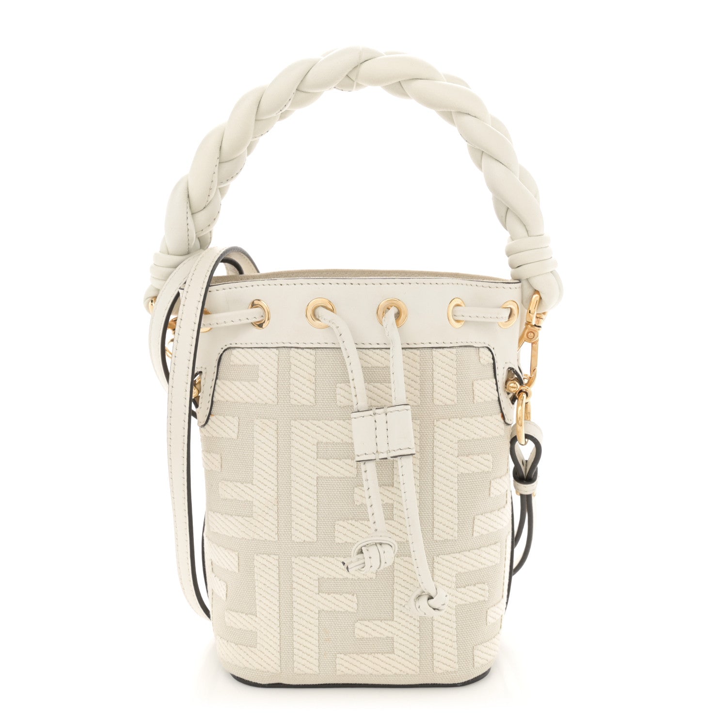 Fendi Canvas Nappa F is Fendi FF Embroidered Mini Mon Tresor Bucket Bag White Ice 1 of 13