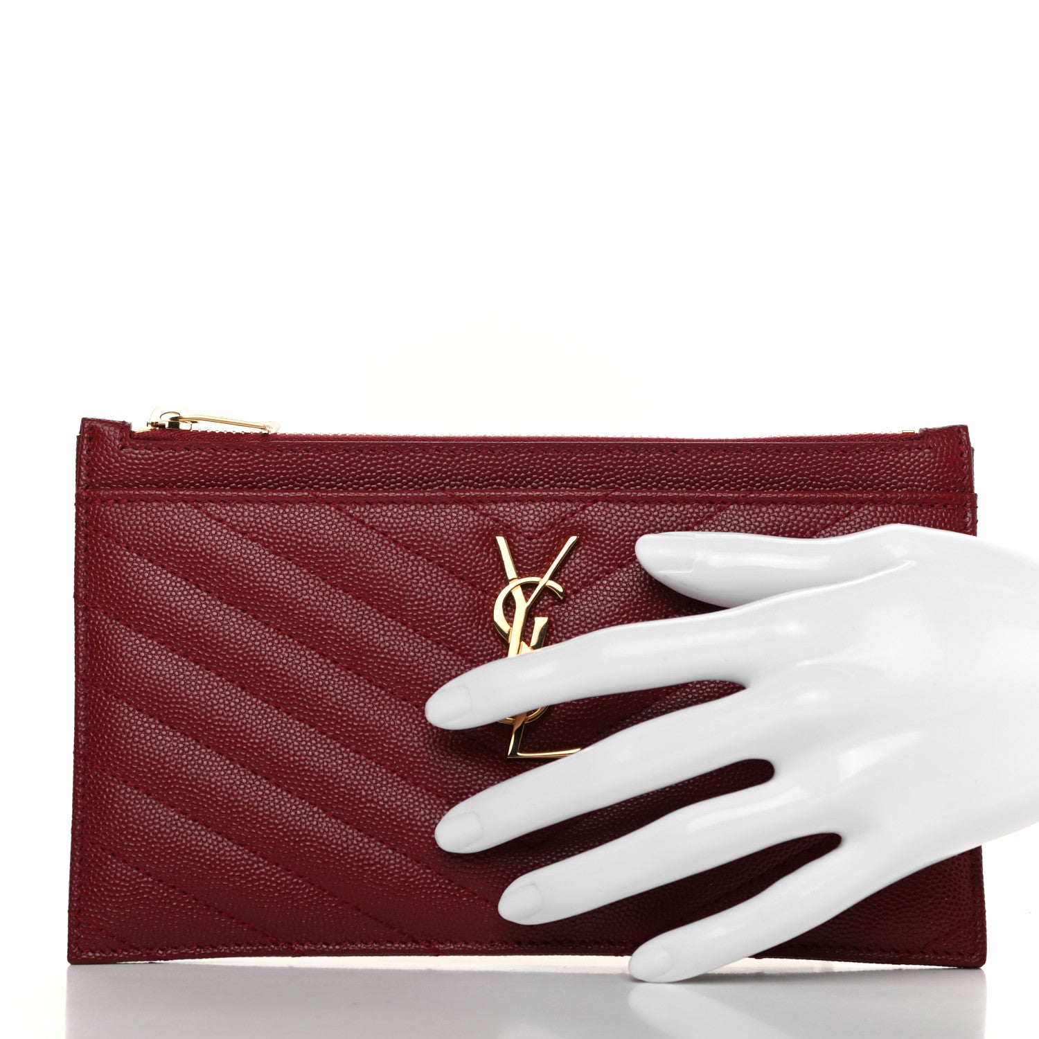 Saint Laurent Grain De Poudre Matelasse Chevron Monogram Bill Pouch Opyum Red 2 of 7