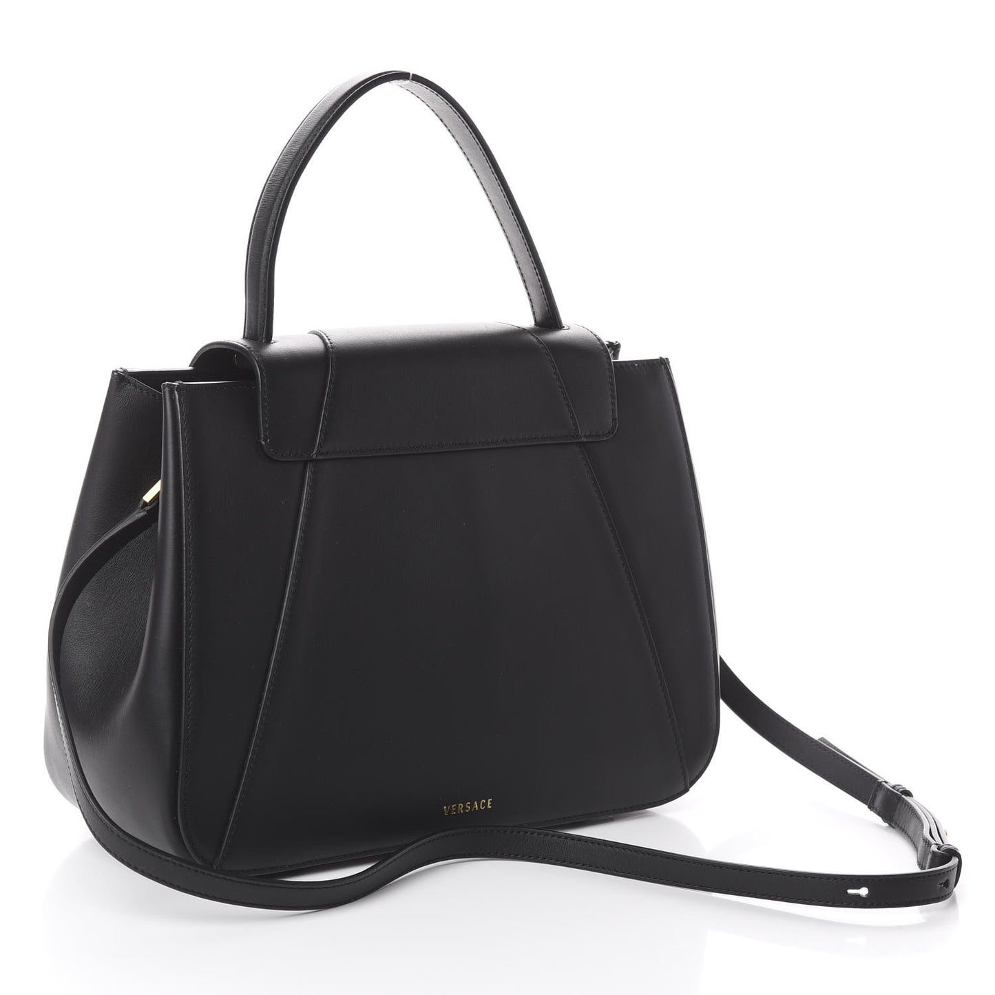 Vitello Barocco Virtus Small Top Handle Shoulder Bag Black