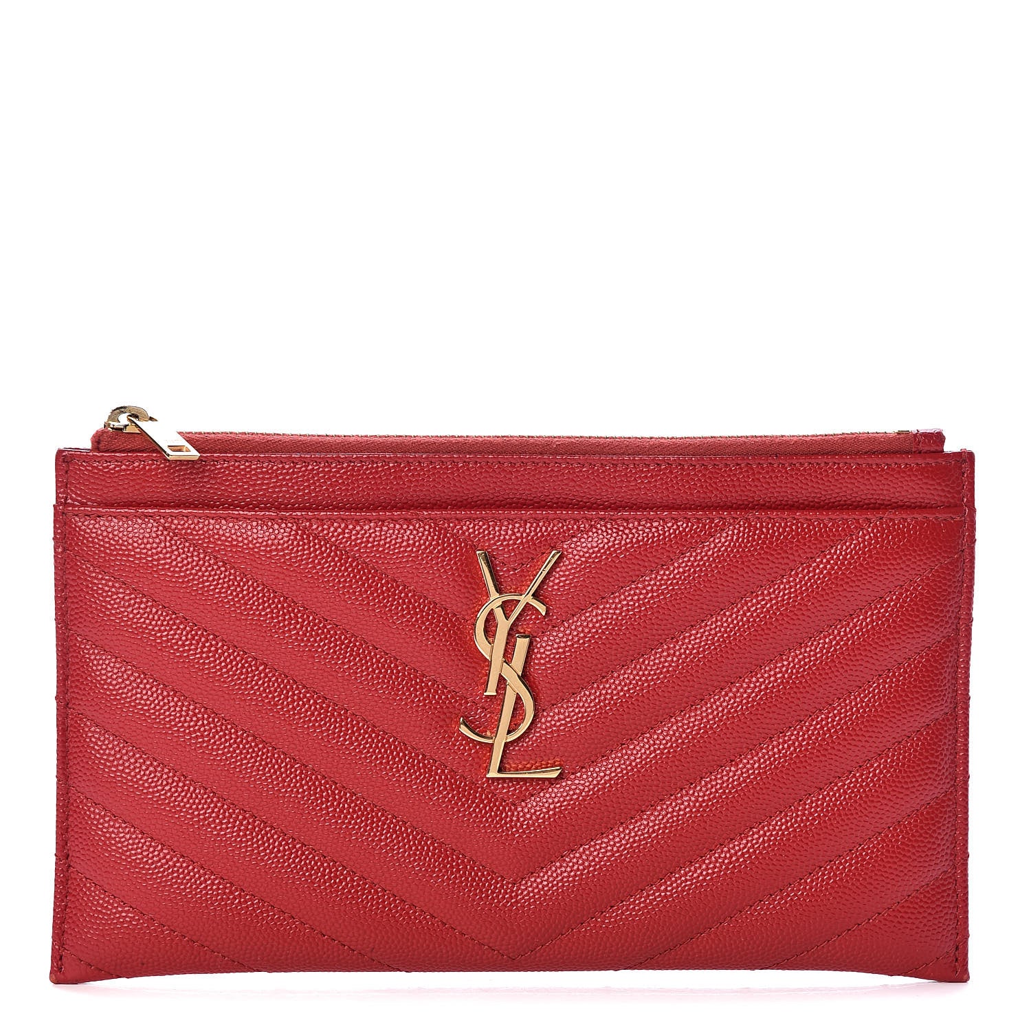 Saint Laurent Grain De Poudre Chevron Monogram Bill Pouch Red 1 of 7