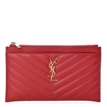 Saint Laurent Grain De Poudre Chevron Monogram Bill Pouch Red 1 of 7