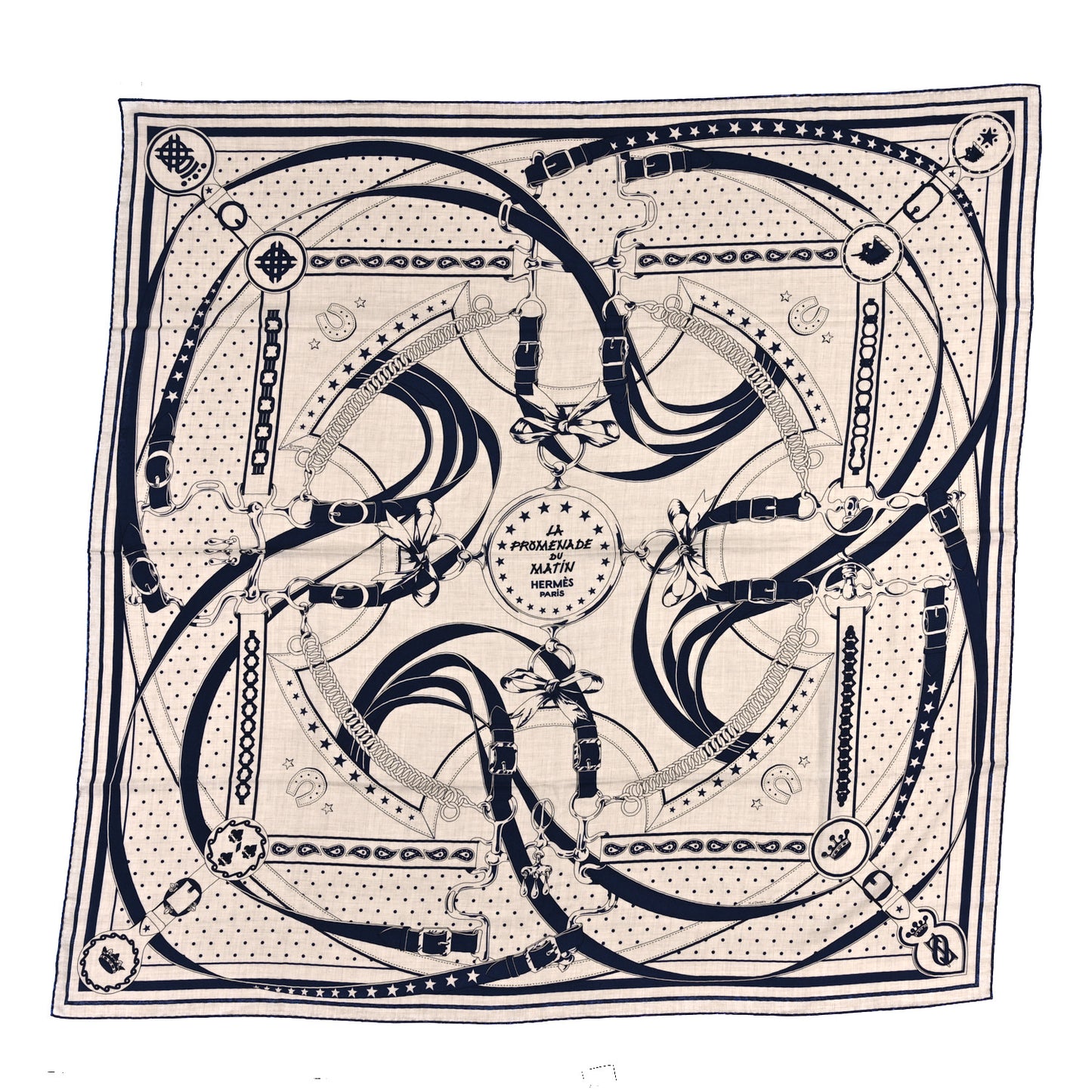 Cashmere Silk La Promenade du Matin Bandana Shawl 140 Naturel Marine Black