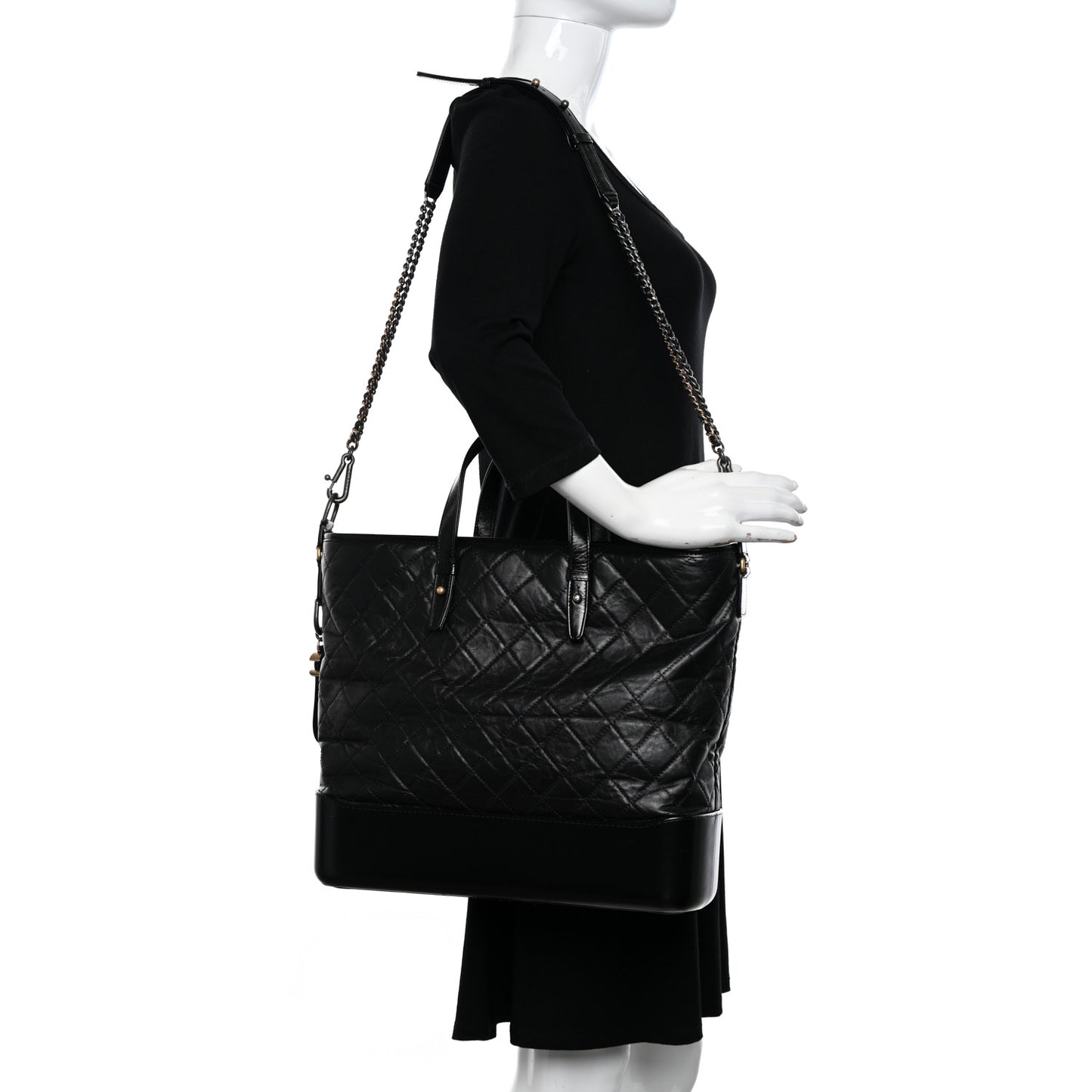 Aged Calfskin Quilted Large Gabrielle Shopping Tote Black