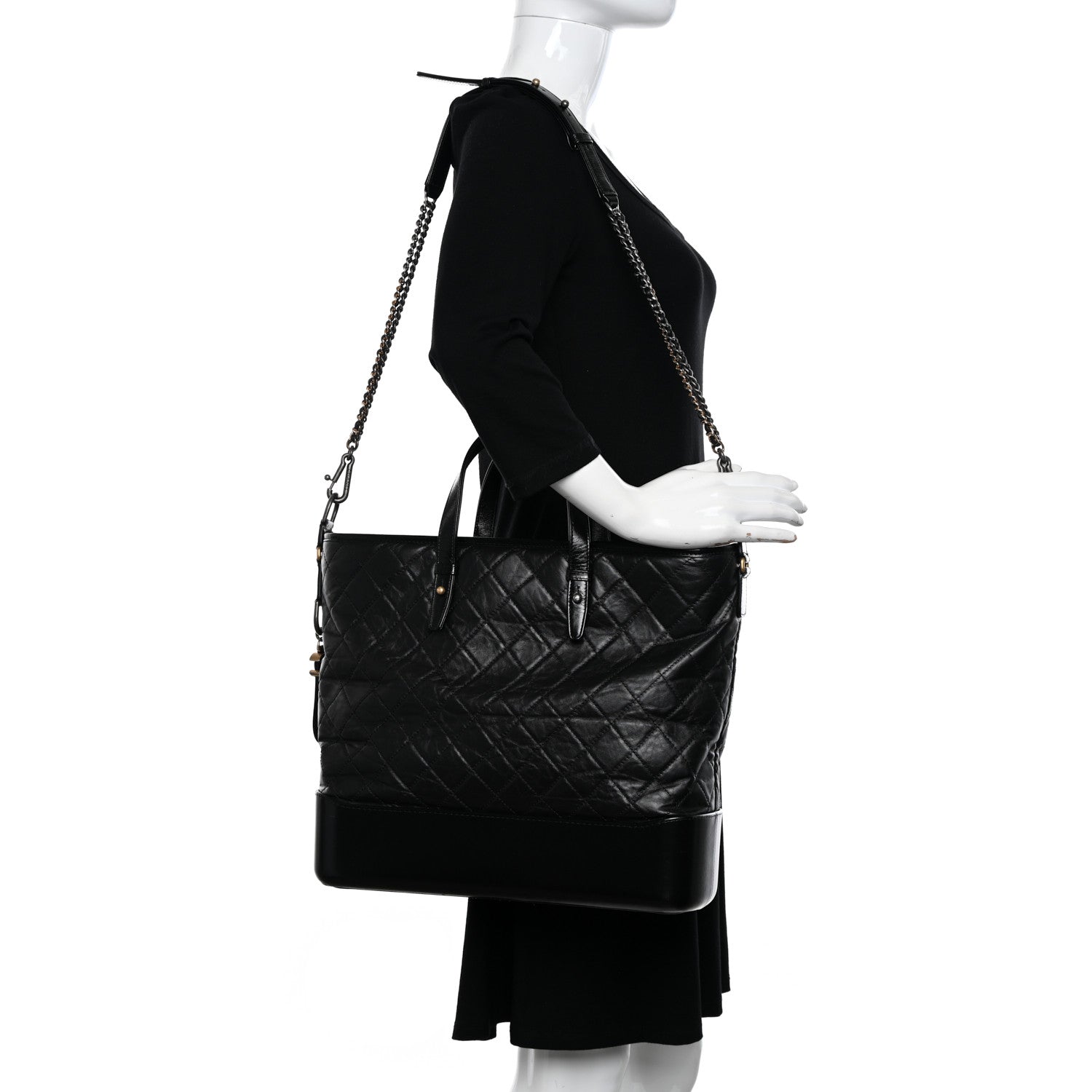 Chanel Aged Calfskin Quilted Large Gabrielle Shopping Tote Black 3 of 25