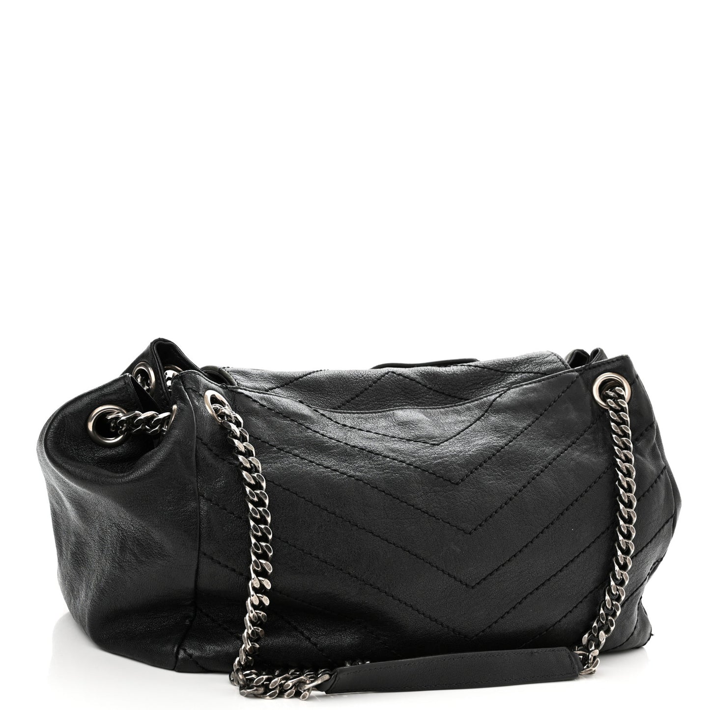 Pebbled Lambskin Chevron Monogram Large Nolita Black