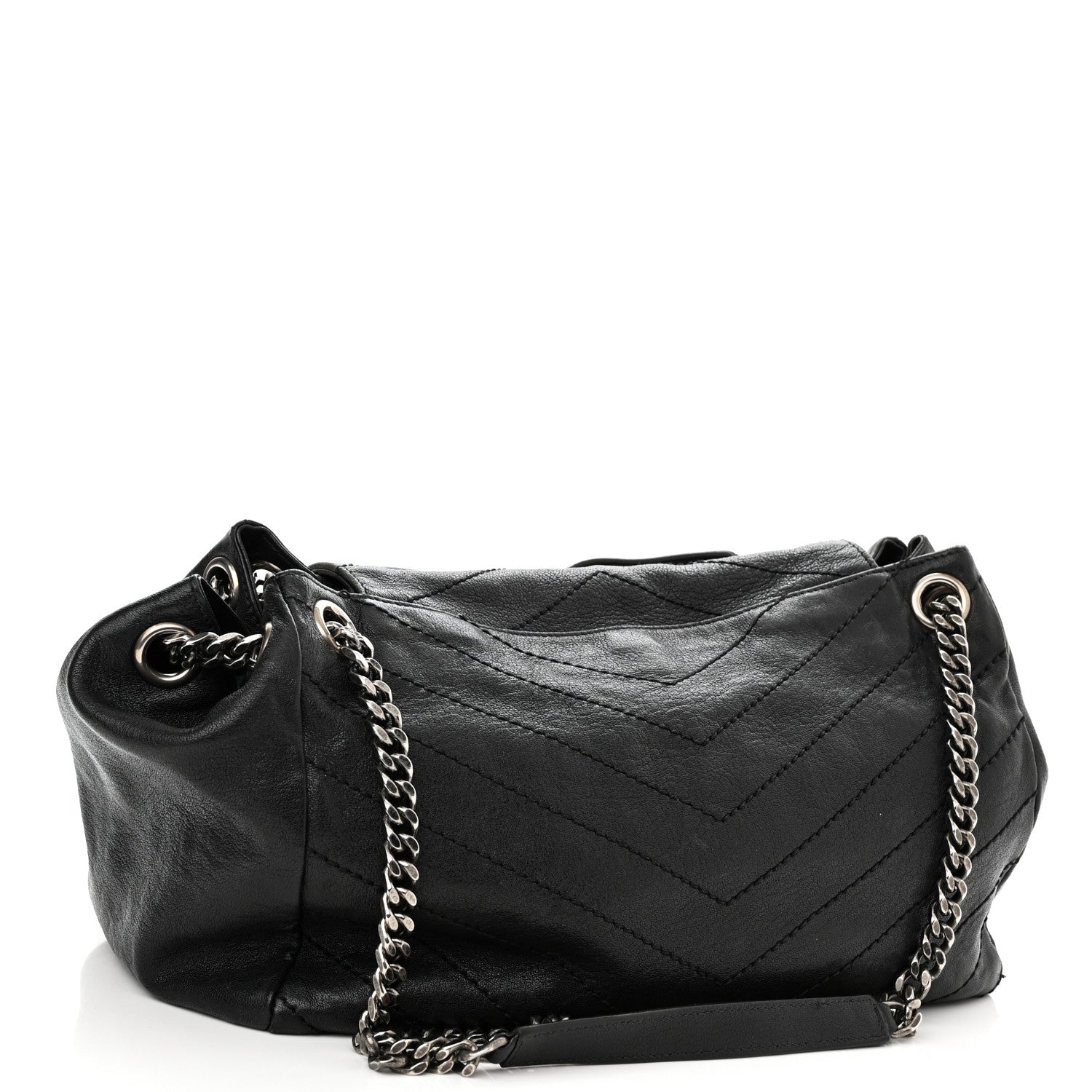 Saint Laurent Pebbled Lambskin Chevron Monogram Large Nolita Black 3 of 11