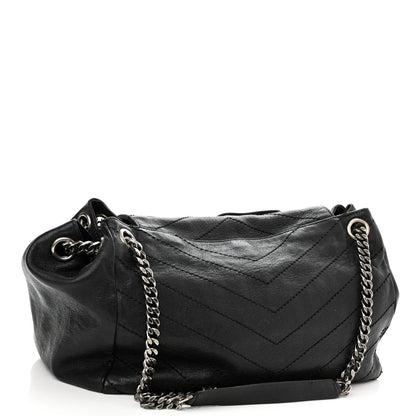 Saint Laurent Pebbled Lambskin Chevron Monogram Large Nolita Black 3 of 11