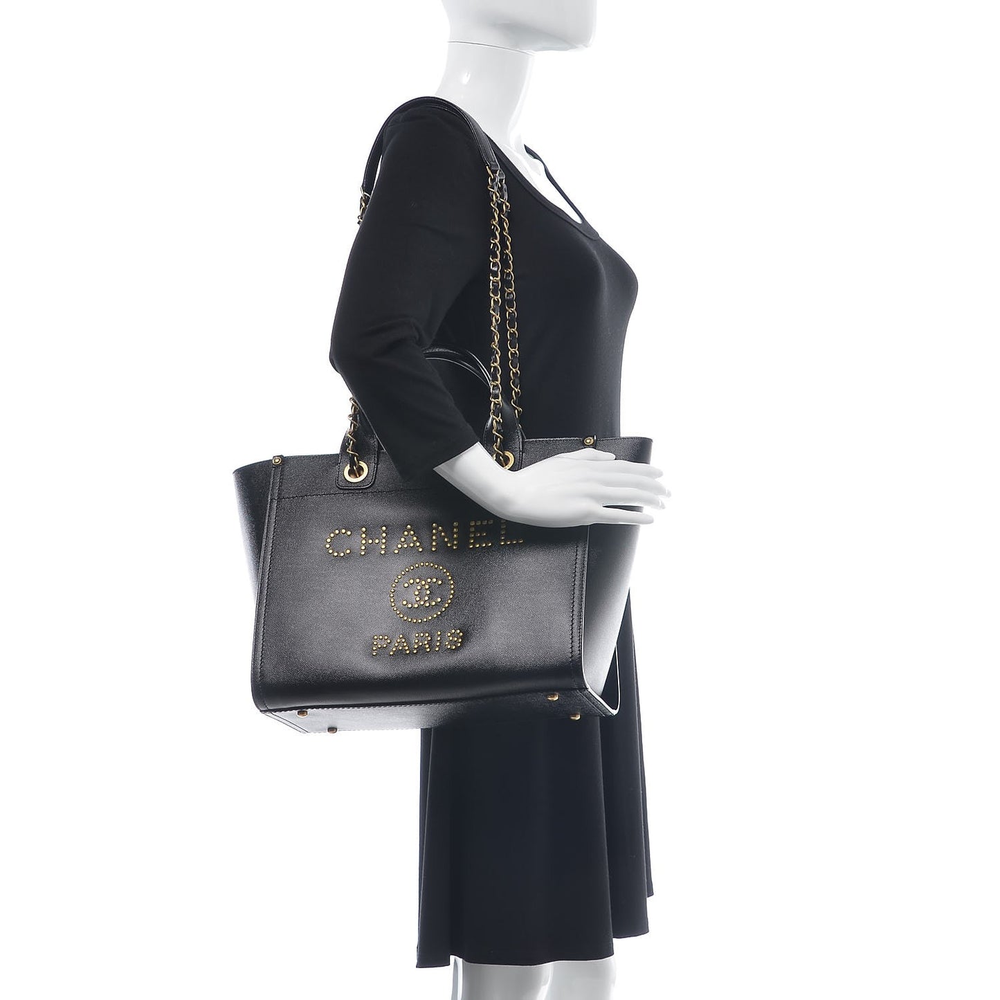 Caviar Small Studded Deauville Tote Black