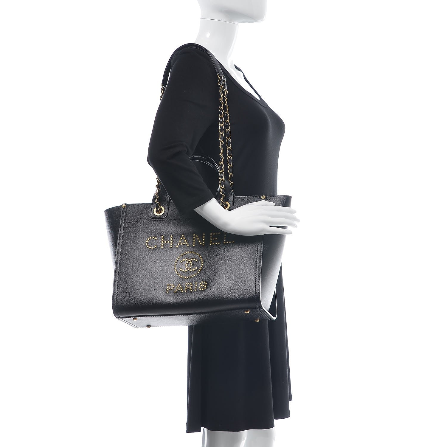Chanel Caviar Small Studded Deauville Tote Black 2 of 7