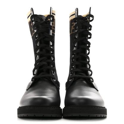 Fendi Calfskin Stretch Fabric Rockoko Biker Boots 40 Tobacco Black Marino 3 of 11