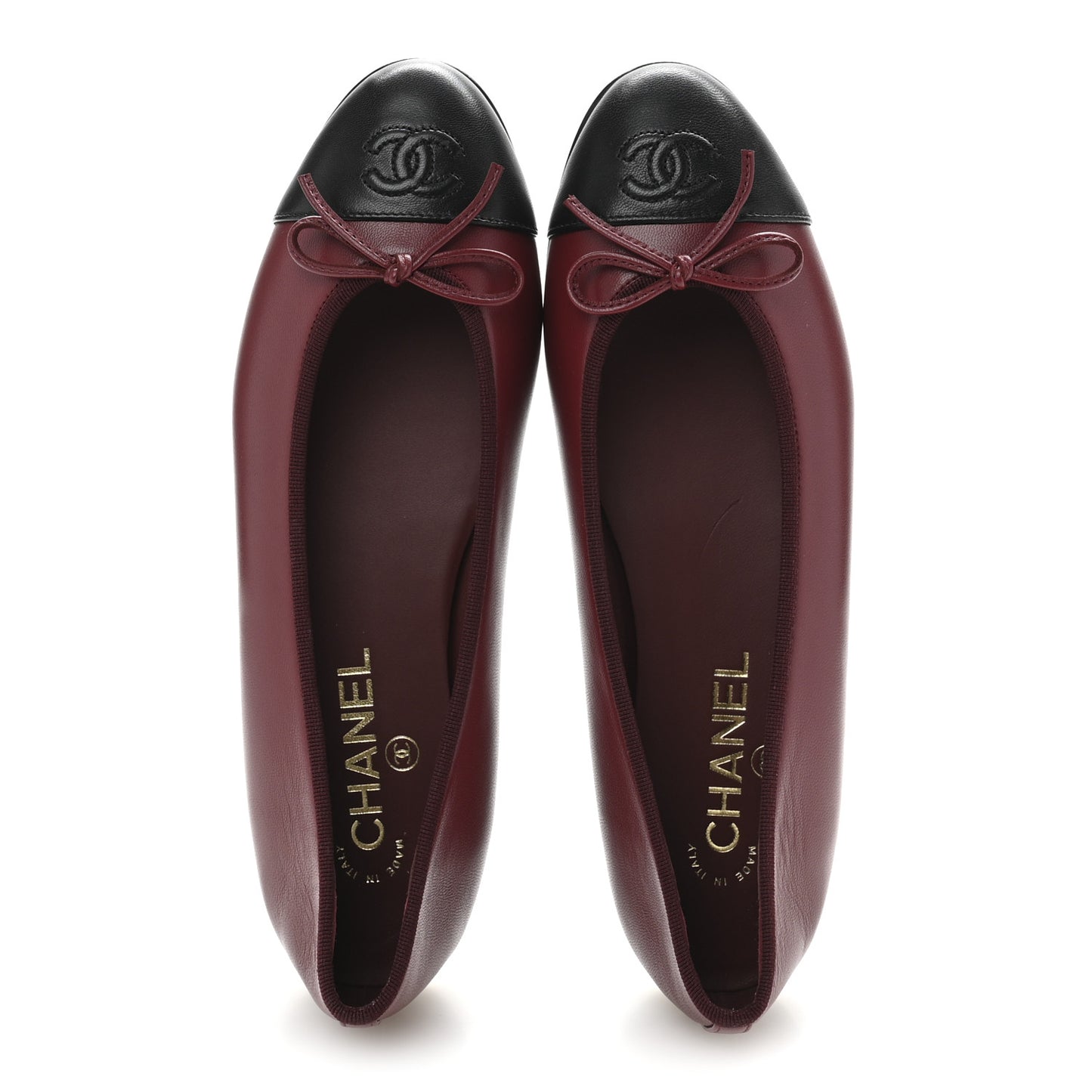 Lambskin Cap Toe CC Ballerina Flats 39 Burgundy Black