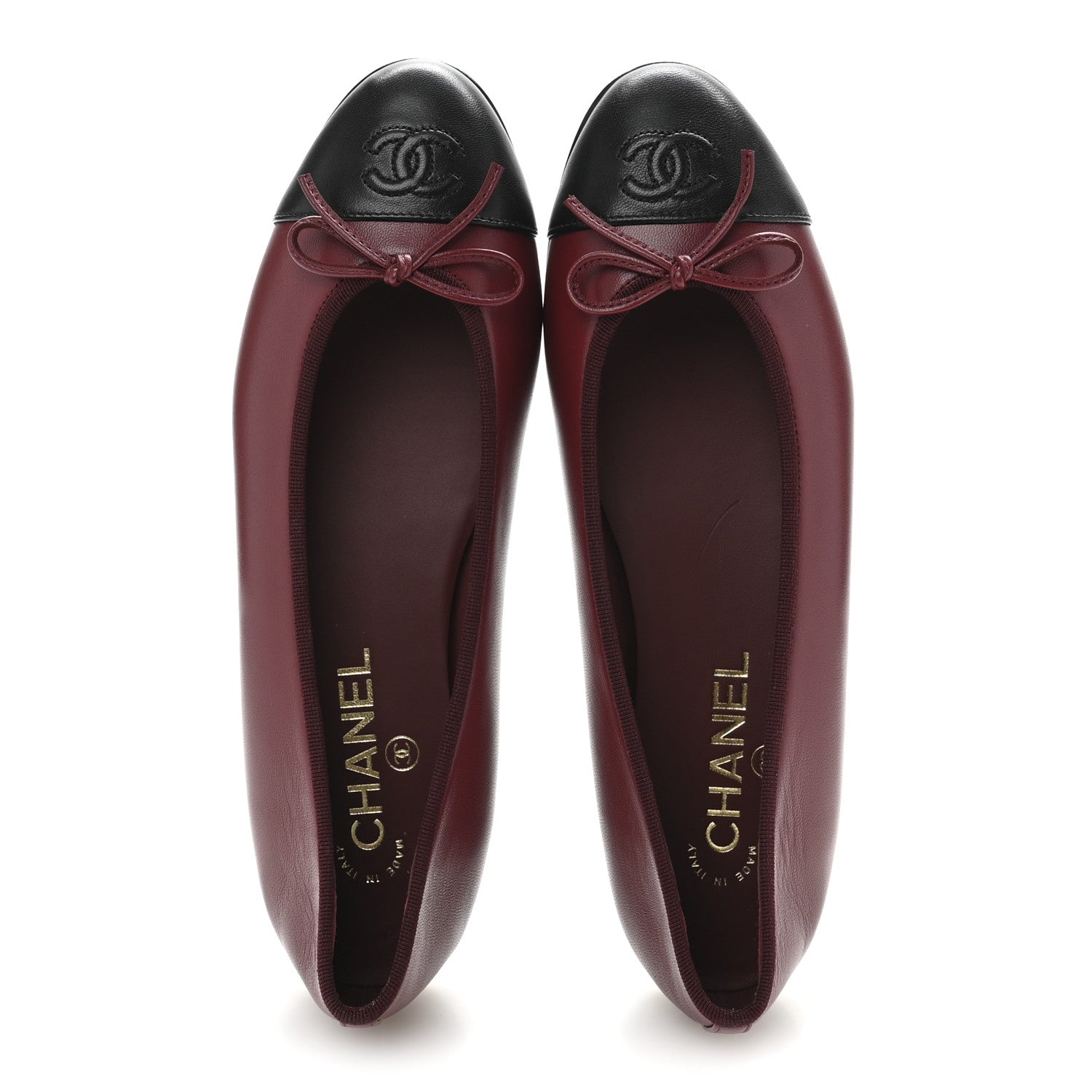 Chanel Lambskin Cap Toe CC Ballerina Flats 39 Burgundy Black 2 of 10