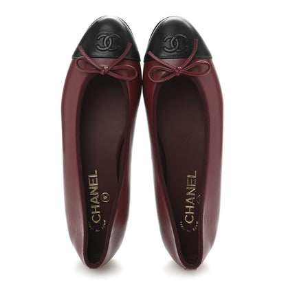 Chanel Lambskin Cap Toe CC Ballerina Flats 39 Burgundy Black 2 of 10