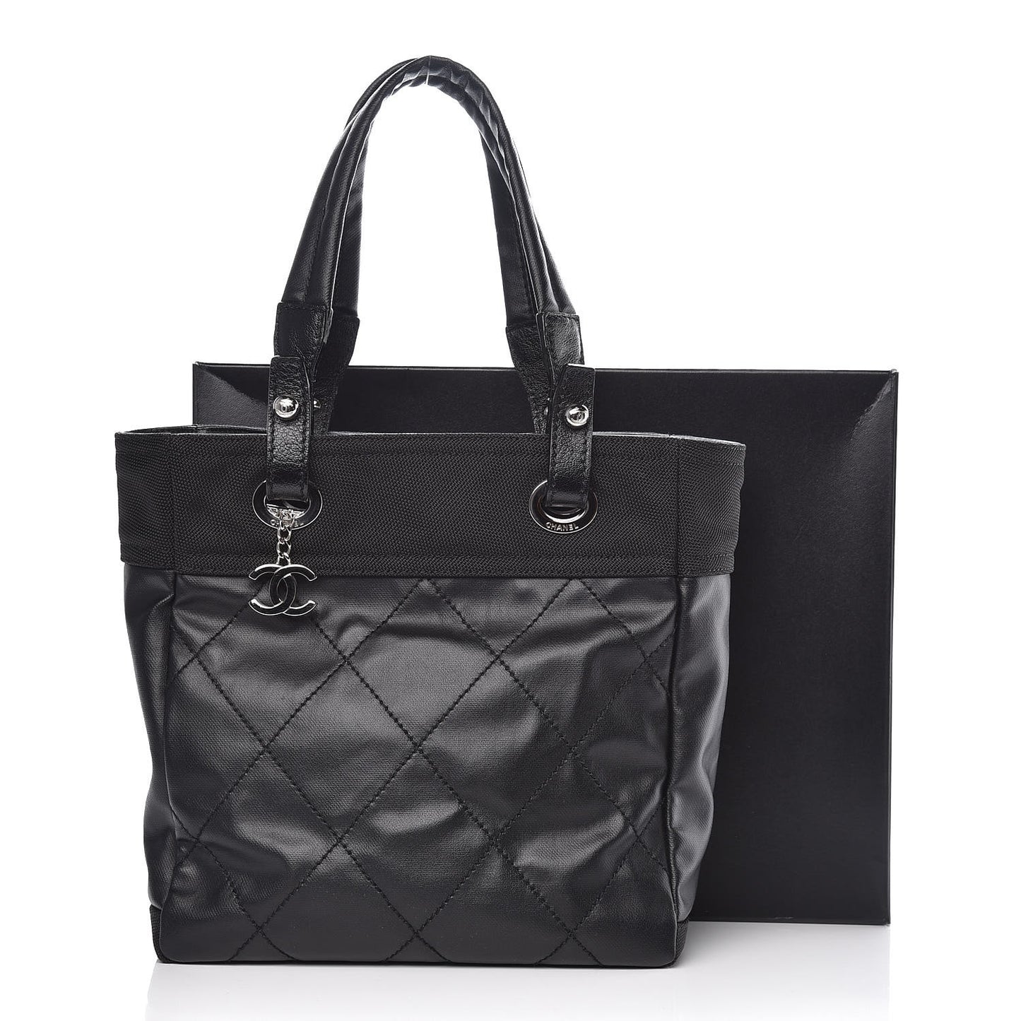 Coated Canvas Quilted Small Paris Biarritz Tote Black
