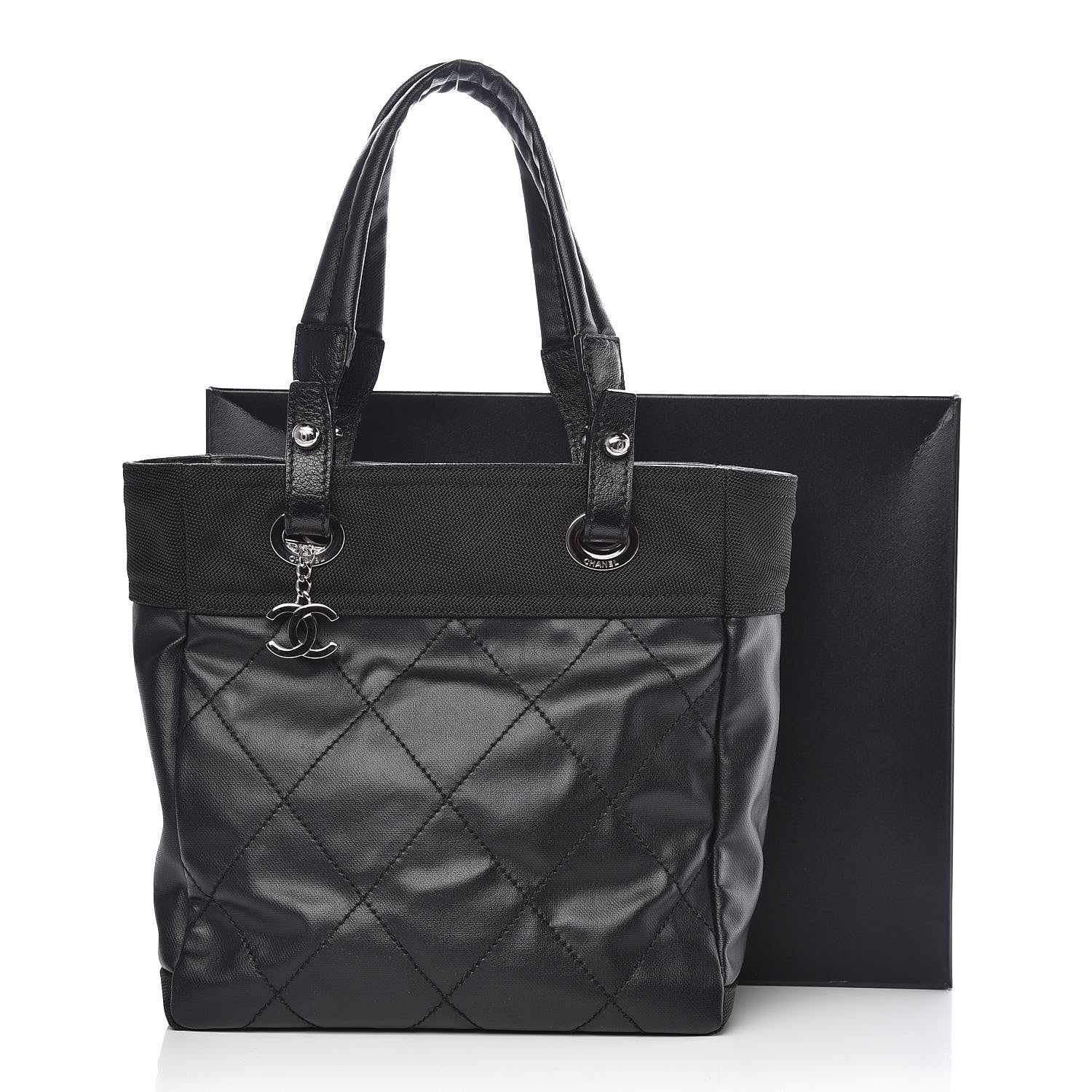 Chanel Coated Canvas Quilted Small Paris Biarritz Tote Black 11 of 11