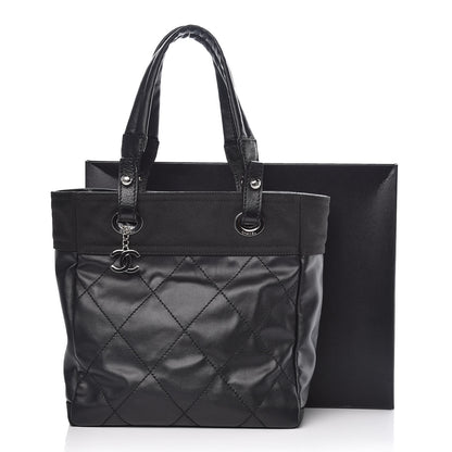 Chanel Coated Canvas Quilted Small Paris Biarritz Tote Black 11 of 11