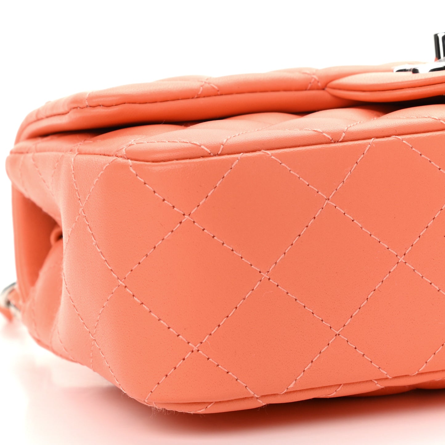 Lambskin Quilted Mini Rectangular Flap Light Orange