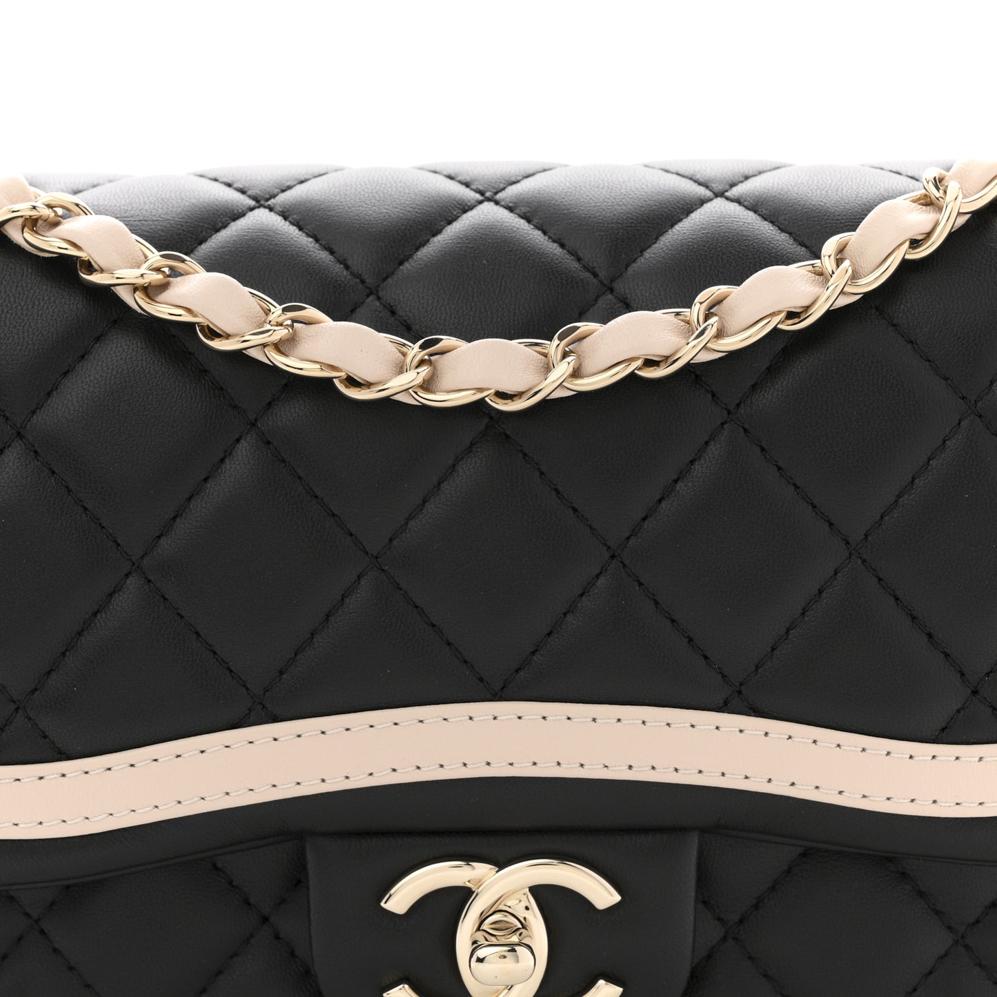 Lambskin Quilted Bicolor Flap Black Beige