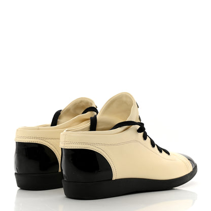 Chanel Lambskin Patent Calfskin CC Sneakers 38.5 White Black 4 of 9
