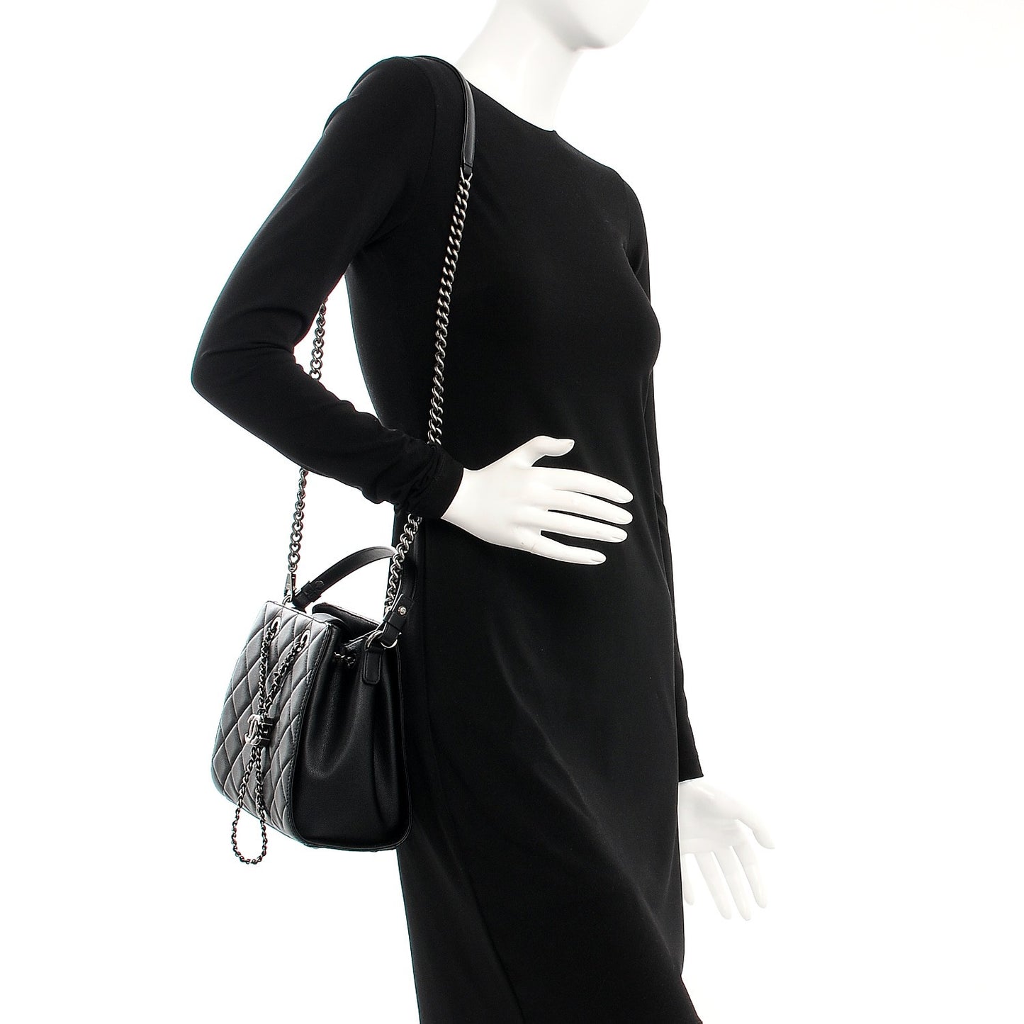 Caviar Quilted Small CC Bucket Bag Black