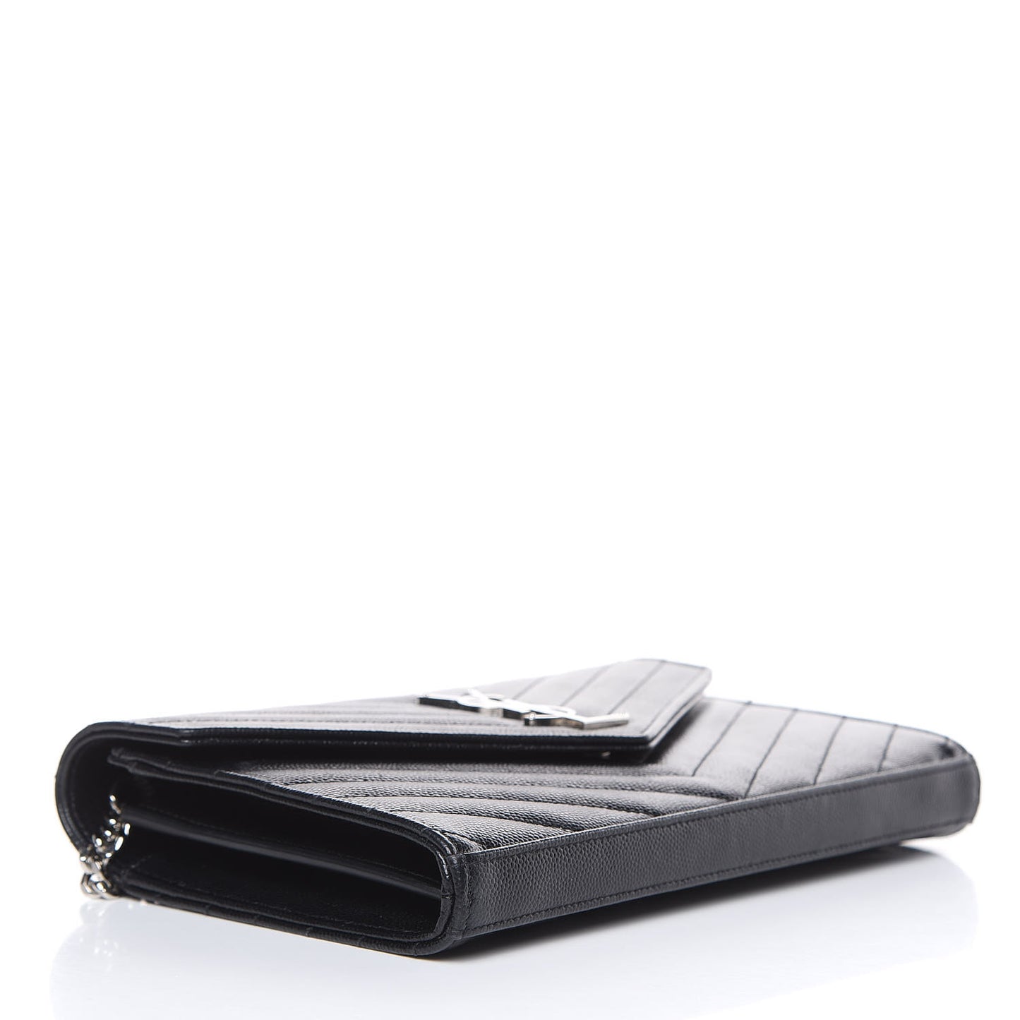 Grain De Poudre Matelasse Chevron Monogram Chain Wallet Black