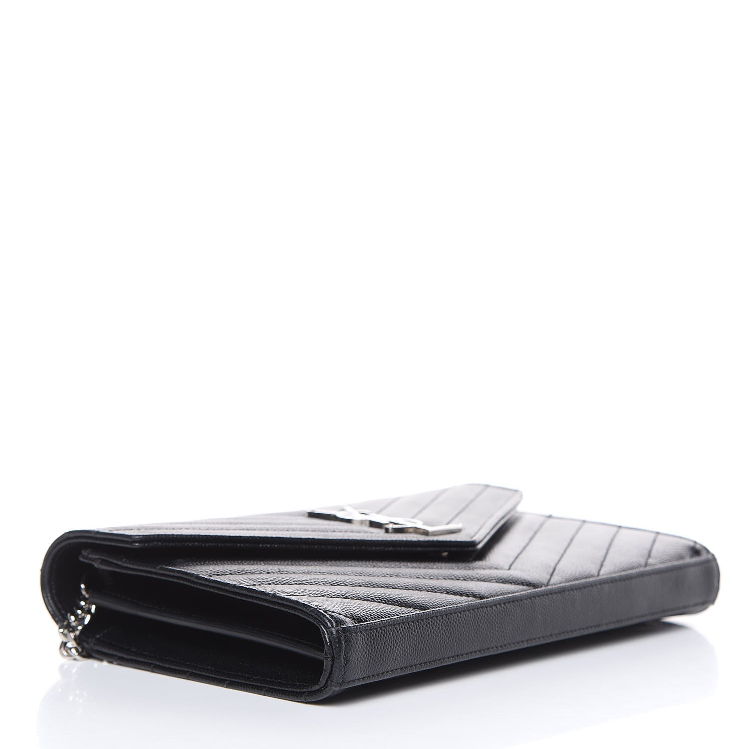 Saint Laurent Grain De Poudre Matelasse Chevron Monogram Chain Wallet Black 4 of 10