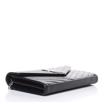 Saint Laurent Grain De Poudre Matelasse Chevron Monogram Chain Wallet Black 4 of 10
