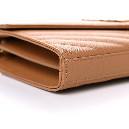 Saint Laurent Grain De Poudre Matelasse Chevron Monogram Chain Wallet Dune 7 of 10