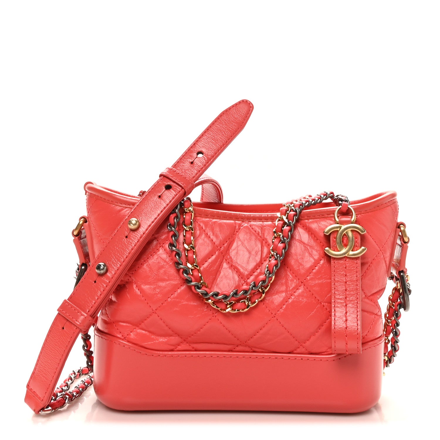 Chanel Aged Calfskin Quilted Small Gabrielle Hobo Coral 1 of 10