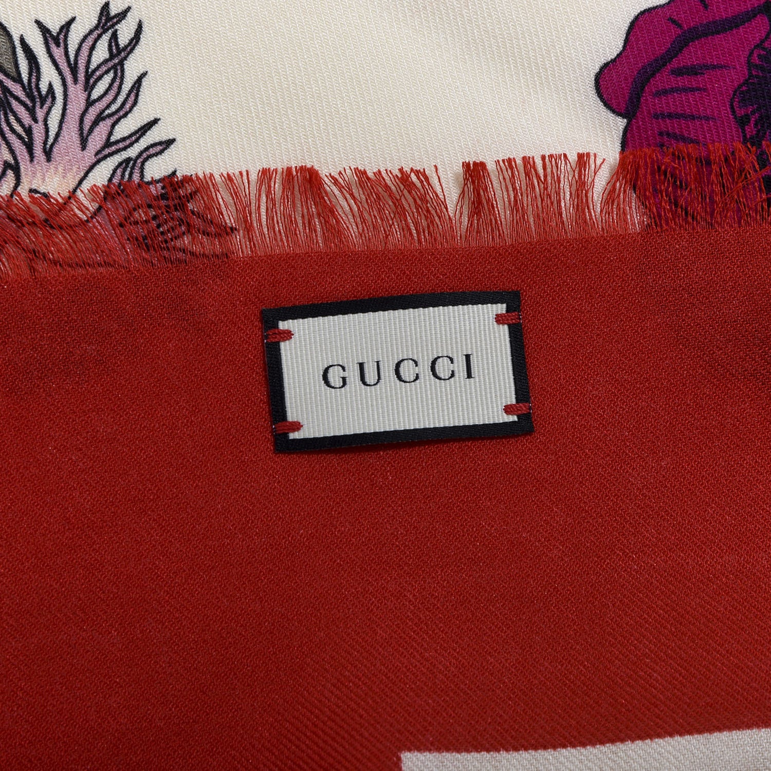 Gucci Silk Flora Gothic Square Scarf Ivory Red 3 of 5