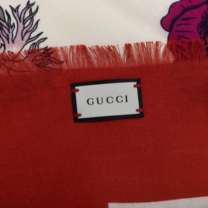 Gucci Silk Flora Gothic Square Scarf Ivory Red 3 of 5