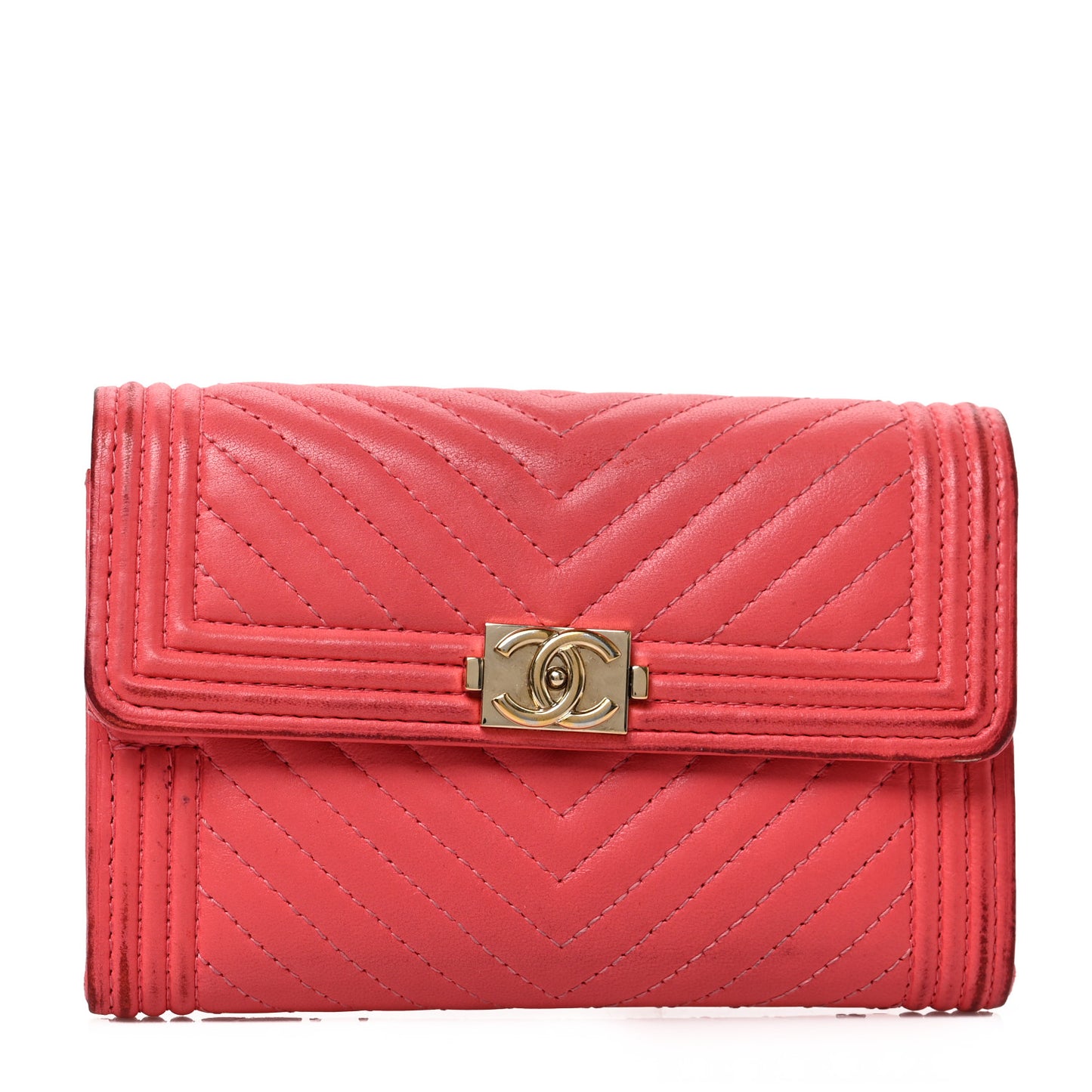 Calfskin Chevron Quilted Medium Boy Flap Wallet Pink