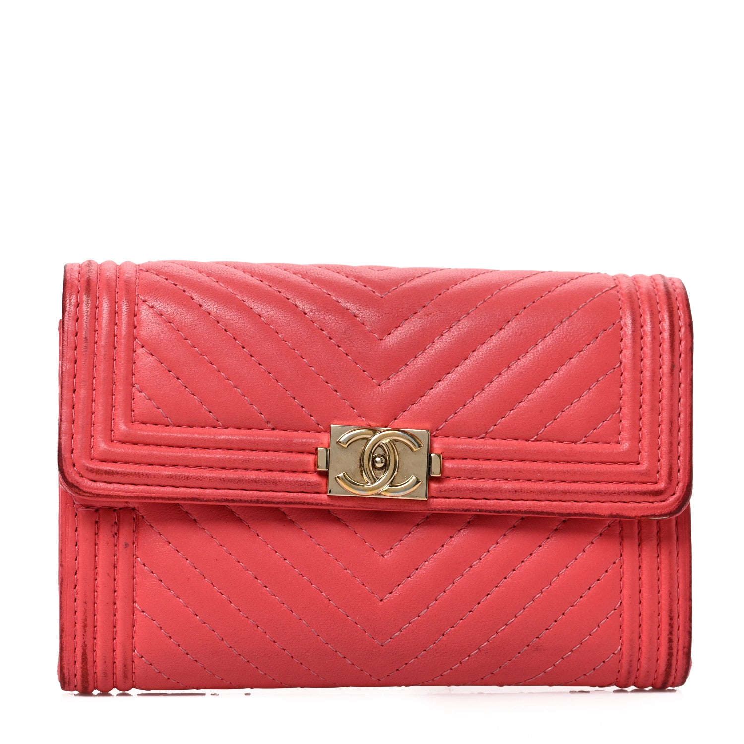 Chanel Calfskin Chevron Quilted Medium Boy Flap Wallet Pink 1 of 9