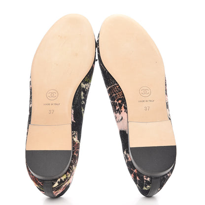 Chanel Printed Tweed Ballerina Flats 37 Black Ecru Red Green 8 of 9