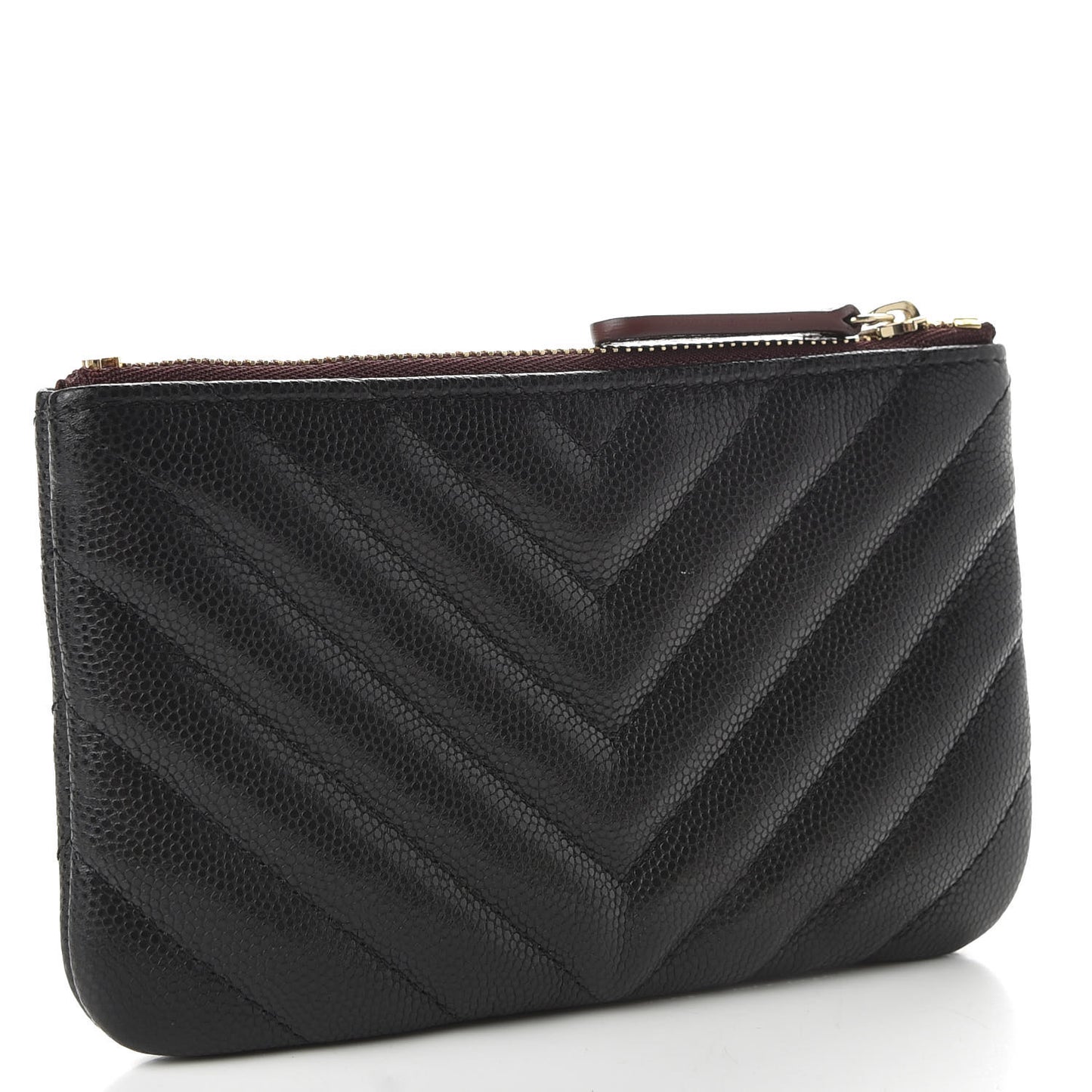 Caviar Chevron Quilted Small Cosmetic Case Black