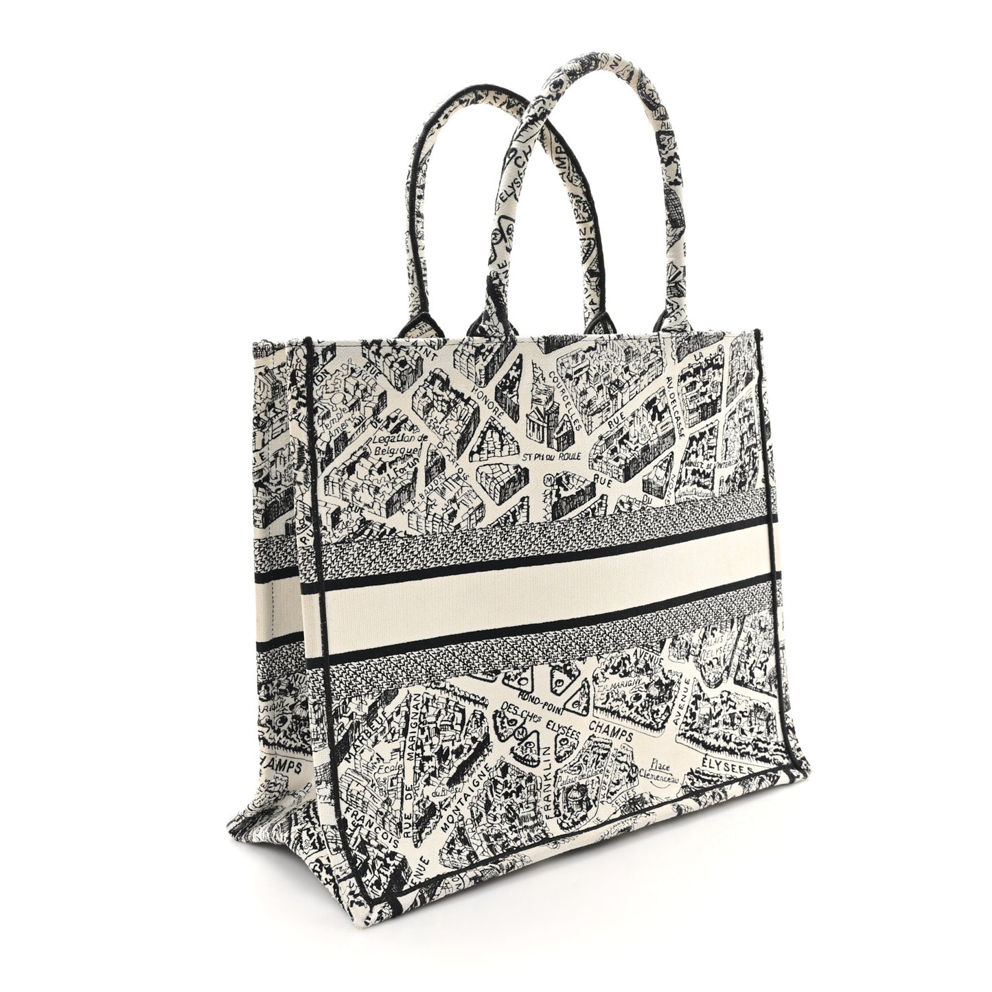 Canvas Embroidered Large Plan De Paris Book Tote White Black