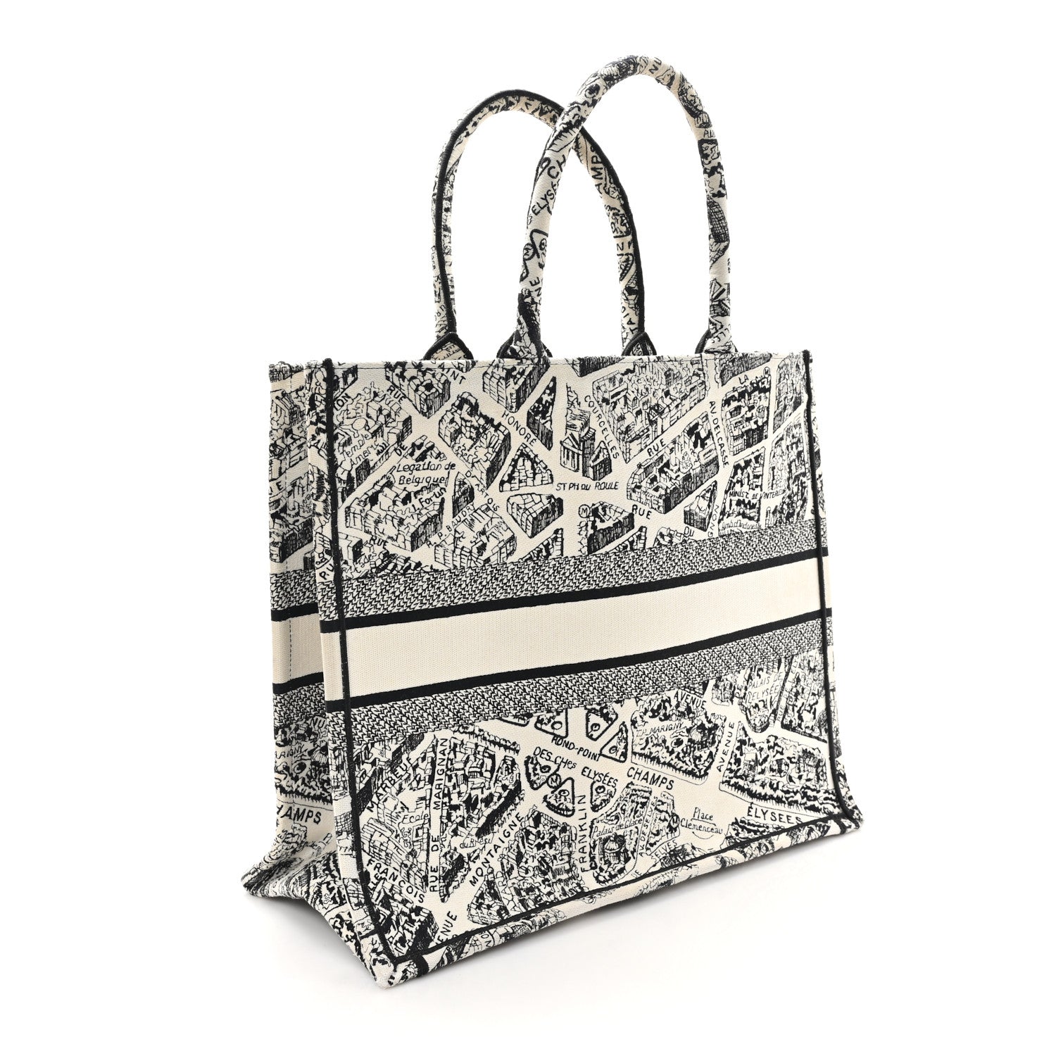 Christian Dior Canvas Embroidered Large Plan De Paris Book Tote White Black 3 of 11