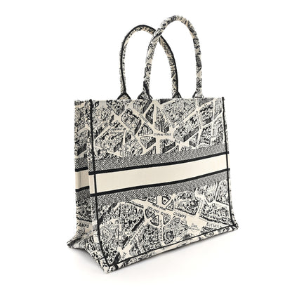 Christian Dior Canvas Embroidered Large Plan De Paris Book Tote White Black 3 of 11