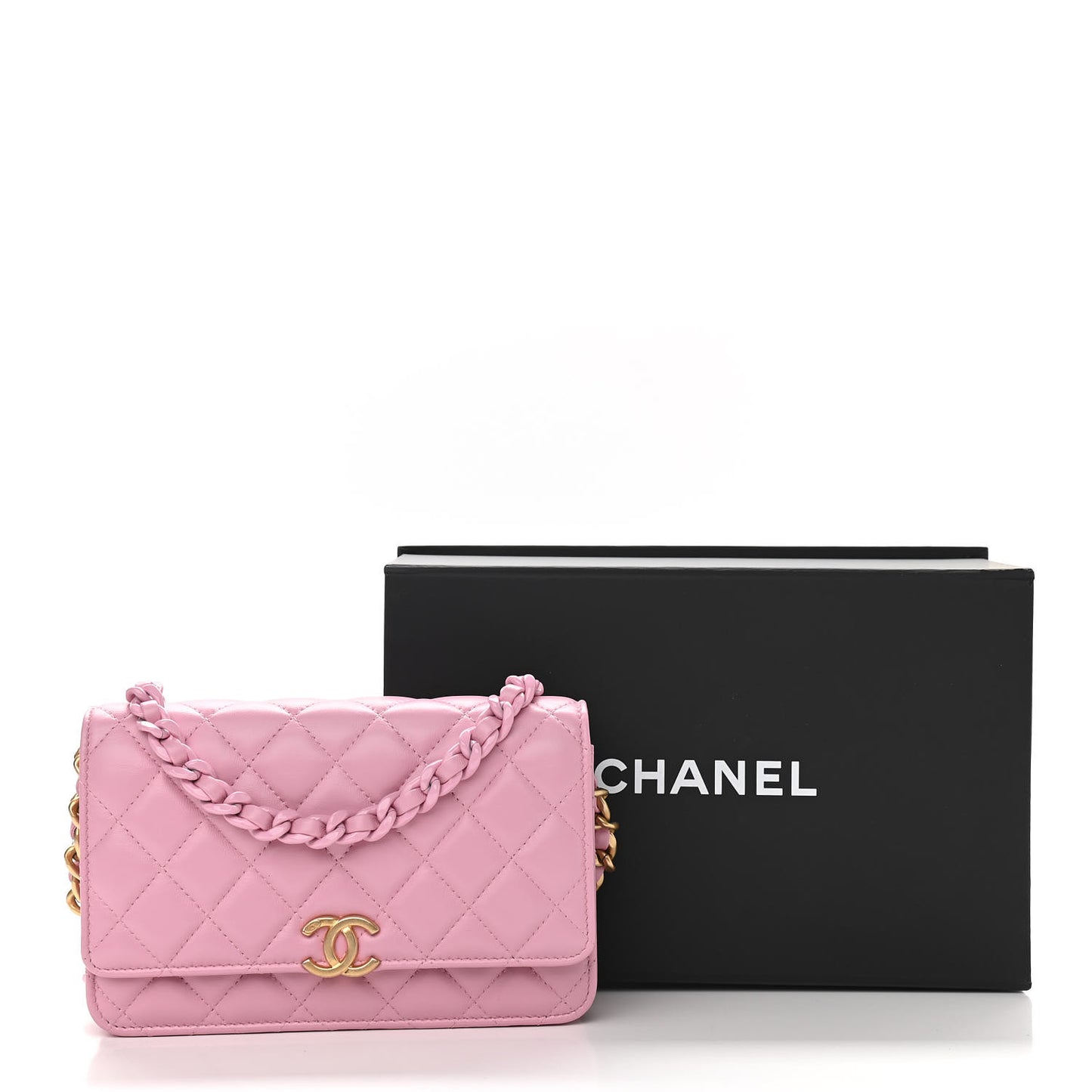 Lambskin Resin Quilted Wallet On Chain WOC Dark Pink