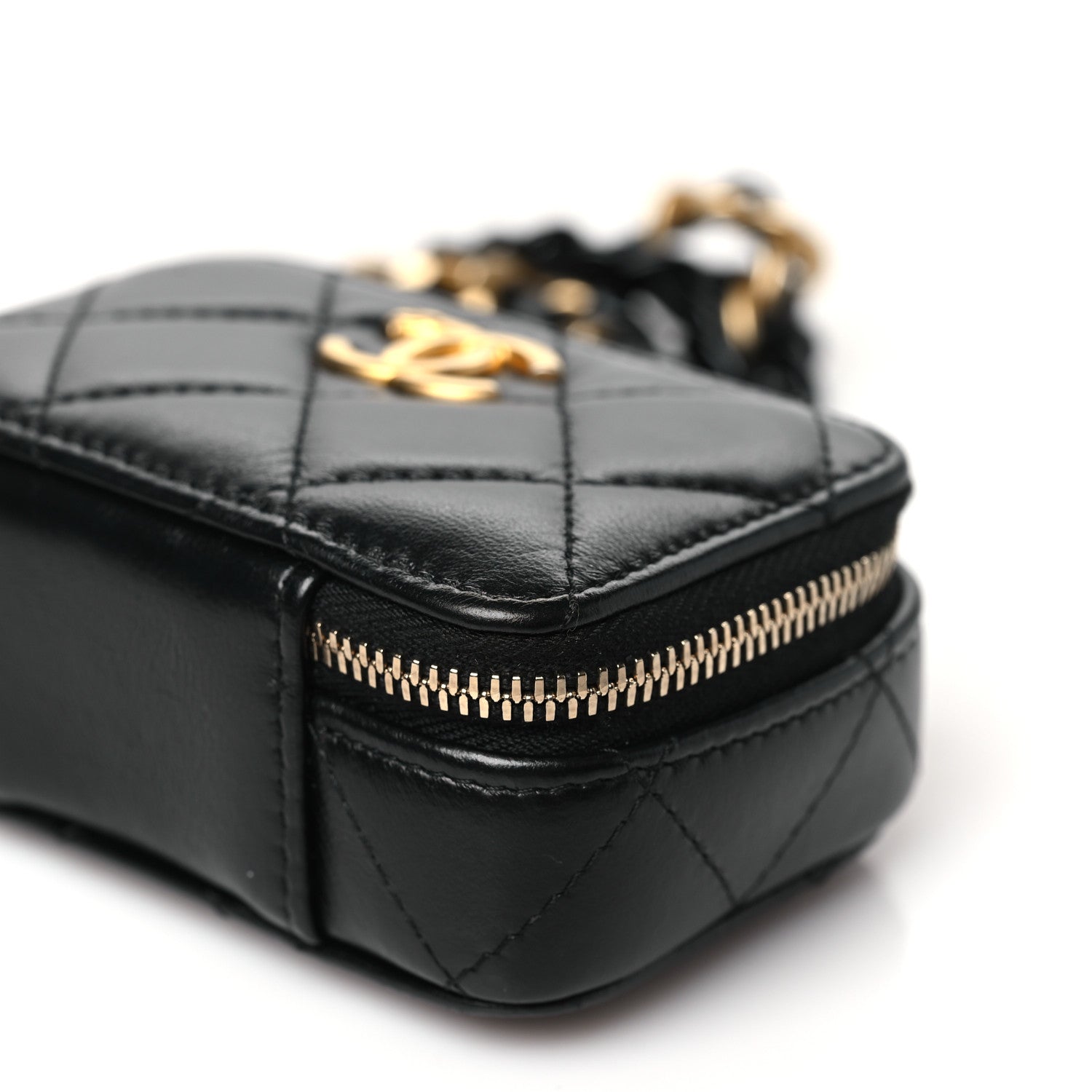Chanel Lambskin Quilted Mini Lacquered Chain Clutch Black 10 of 11
